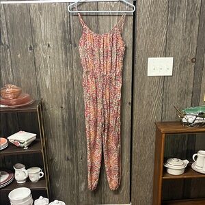 Forever 21 Pink & Orange Paisley Spaghetti-Strap Jumpsuit